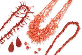 A GROUP OF NINE PIECES OF CORAL JEWELLERY