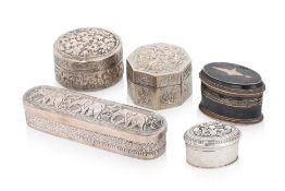 A GROUP OF FIVE SILVER BOXES