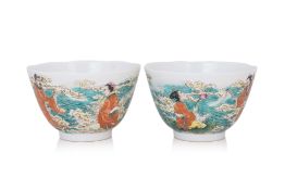 A PAIR OF FAMILLE ROSE EIGHT IMMORTALS BOWLS