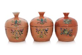 THREE FAMILLE ROSE CORAL GROUND CHUPU