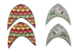 TWO PAIRS OF EMBROIDERED SLIPPER PANELS