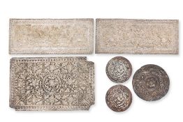 A GROUP OF SIX SILVER PILLOW AND BOLSTER ENDS