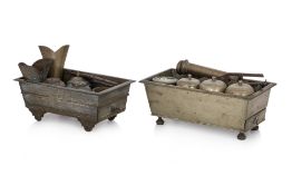 TWO BRASS SIREH SETS WITH BOXES