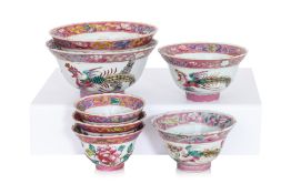 A GROUP OF SIX FAMILLE ROSE BOWLS