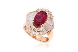 A THAI RUBY AND DIAMOND RING