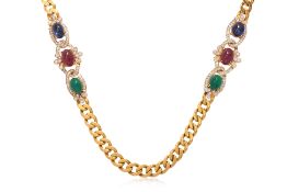 A MULTI GEM AND DIAMOND LONG NECKLACE