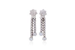 A PAIR OF DIAMOND CLUSTER DROP EARRINGS