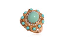 A TURQUOISE AND DIAMOND 'CLUSTER' RING