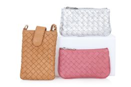 BOTTEGA VENETA - THREE INTRECCIATO LEATHER POUCHES