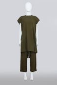 RICK OWENS - 'SISYPHUS' COLLECTION 'DIRTY GREEN' SHIRT AND BAGGY TROUSERS SET