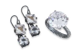 BOTTEGA VENETA - AN INTRECCIATO SILVER RING AND PAIR OF EARRINGS