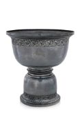 A VERY LARGE SOUTH EAST ASIAN SILVER PEDESTAL BOWL