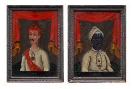 A PAIR OF INDIAN REVERSE GLASS PORTRAITS