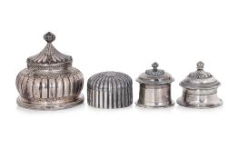 A GROUP OF FOUR INDIAN SILVER BOXES AND COVERS