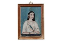 AN INDIAN REVERSE GLASS PORTRAIT OF A LADY