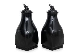 A LARGE PAIR OF BURMESE LACQUERED JARS AND COVERS