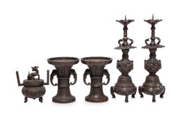 A GROUP OF FIVE SMALL JAPANESE BRONZE ALTAR PIECES