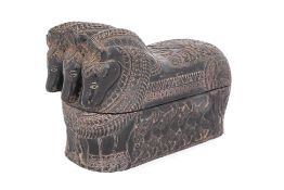 AN INDONESIAN HORSE-FORM HARDWOOD BOX AND COVER