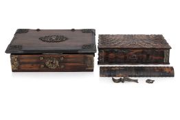 AN INDO-DUTCH COLONIAL SILVER MOUNTED COROMANDEL BOX