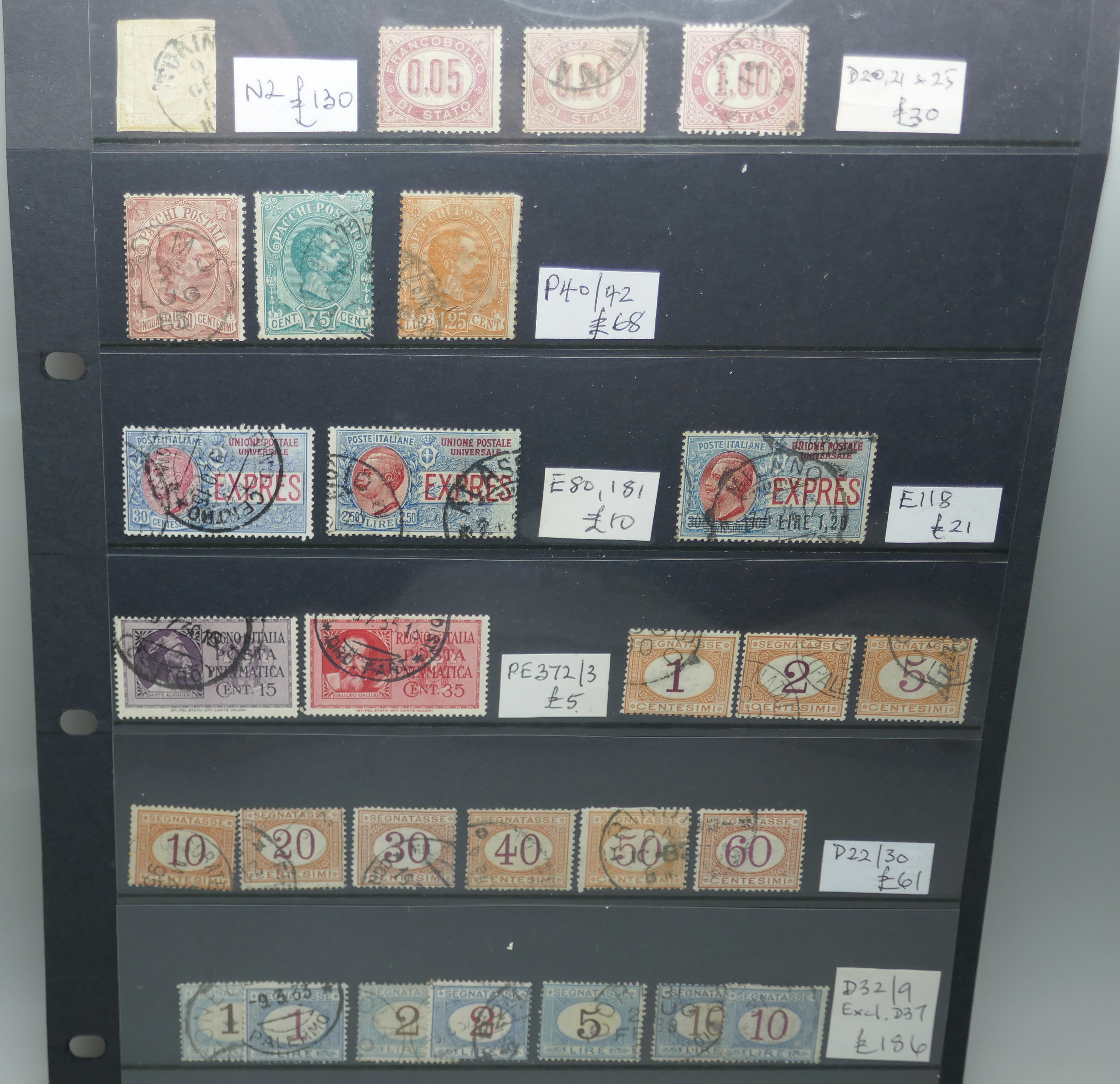 Stamps; a stocksheet of Italy 'back of book' stamps with a catalogue value of over £500