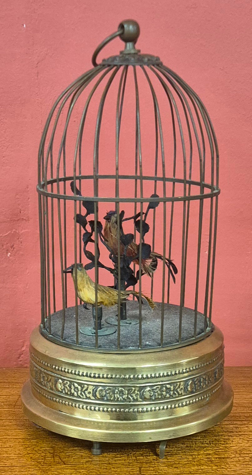 A Swiss gilt metal bird cage automoton, a/f
