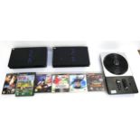 2 Playstation 2 consoles (no wires or controllers), 4 PS3 games including Killzone 2,