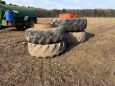 Pair of Goodyear 20.8R38 dual wheels and pair of Michelin 16.9R28BibX dual wheels c/w 14 clamps
