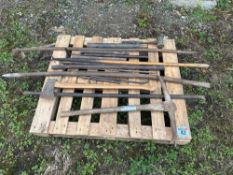 Qty levers, bars, hand tools, pick axe & axe