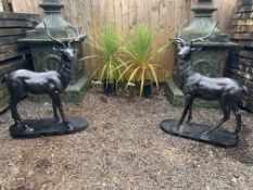 MATCHING PAIR OF LARGE CAST IRON STAGS STANDING ON PLINTHS