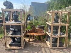 CRATED PAIR HUGE CHINESE SOLDIERS KNEELING IN SILVER FINISH IN PACKING CASES