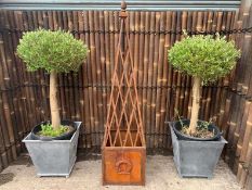 1 X LARGE METAL ORNATE RUSTY OBELISK PLANTER (185CM X 45CM X 45CM)
