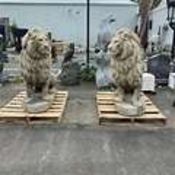 HUGE CRATED PAIR OF CAST SANDSTONE 1.5M TALL LION STATUES