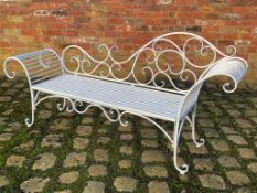 NEW BOXED LARGE WHITE ORNATE METAL IRON CHAISE BENCH 200CM LONG