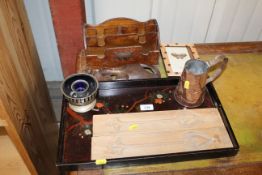 A twin handled lacquered tray decorated with exoti