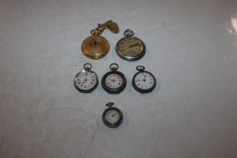 Four antique silver pocket watches and two others