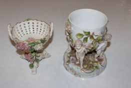 A mid-20th Century German floral encrusted porcela