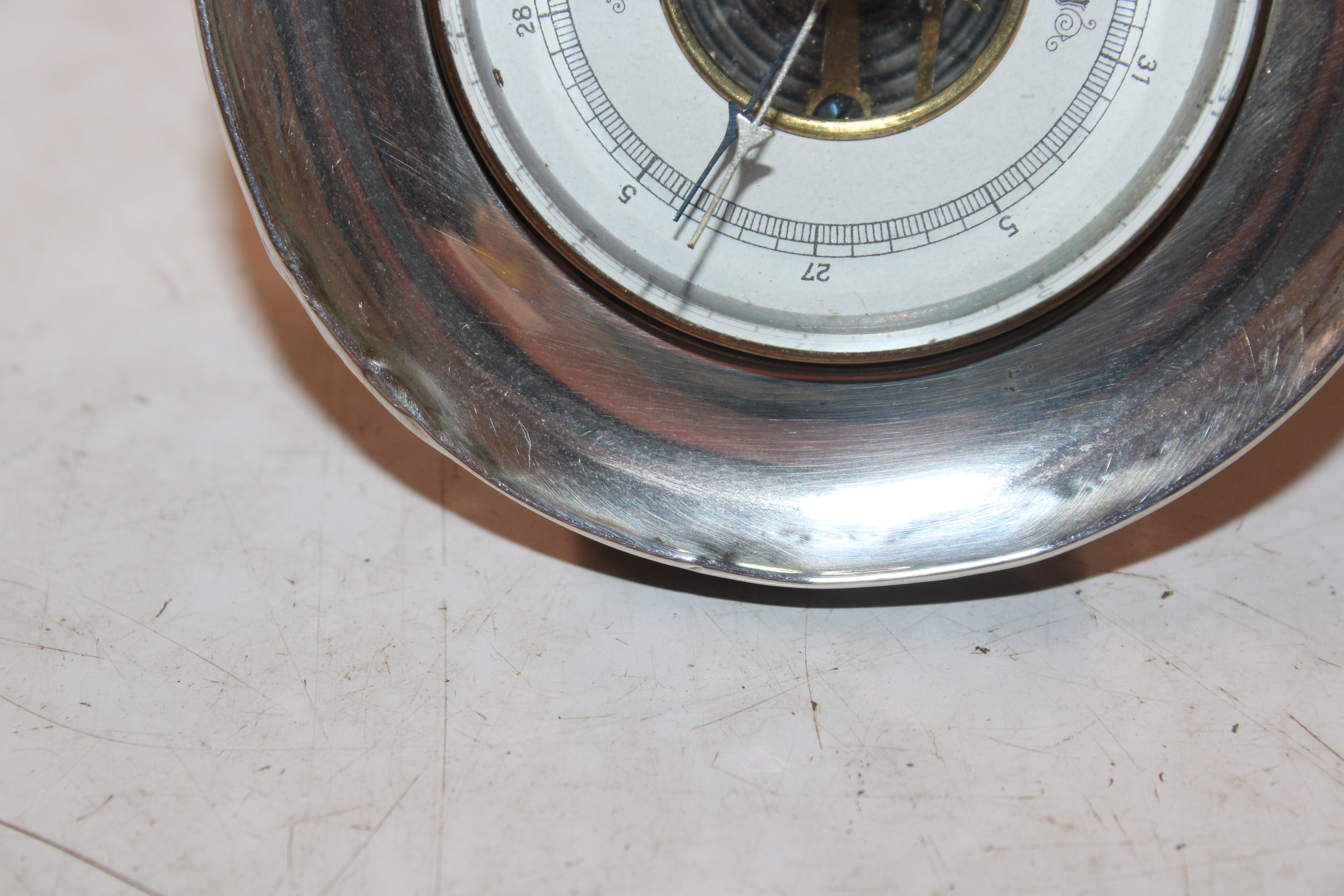 A small circular oak and silver desk barometer, Ha - Image 3 of 6