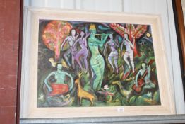 An oil on canvas depicting dancers signed to botto