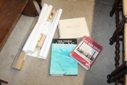 A box of various Ordnance Survey maps; a volume of