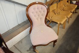 A Victorian mahogany and upholstered spoon back nu