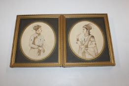 A pair of fine 19th Century Indian hand painted mi