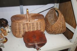 Two wicker baskets and a handbag