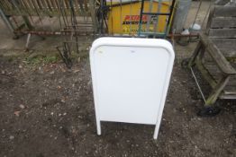 A metal folding A-board sign