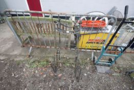 Two frames for folding garden chairs, lacking wood