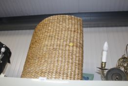 A wicker laundry basket