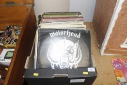 A box of 1970s rock and metal vinyl LPs to include