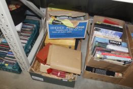 A projector together with various slide boxes