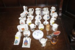 A quantity of various crested china to include W H Goss, an Aynsley trinket box and a pin cushion in