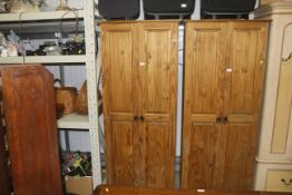 A pine two door wardrobe