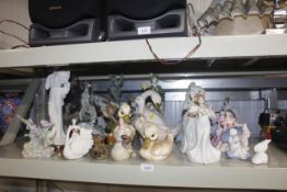 A collection of various ornaments and figurines to include Coalport 'Jaqueline', Studio pottery